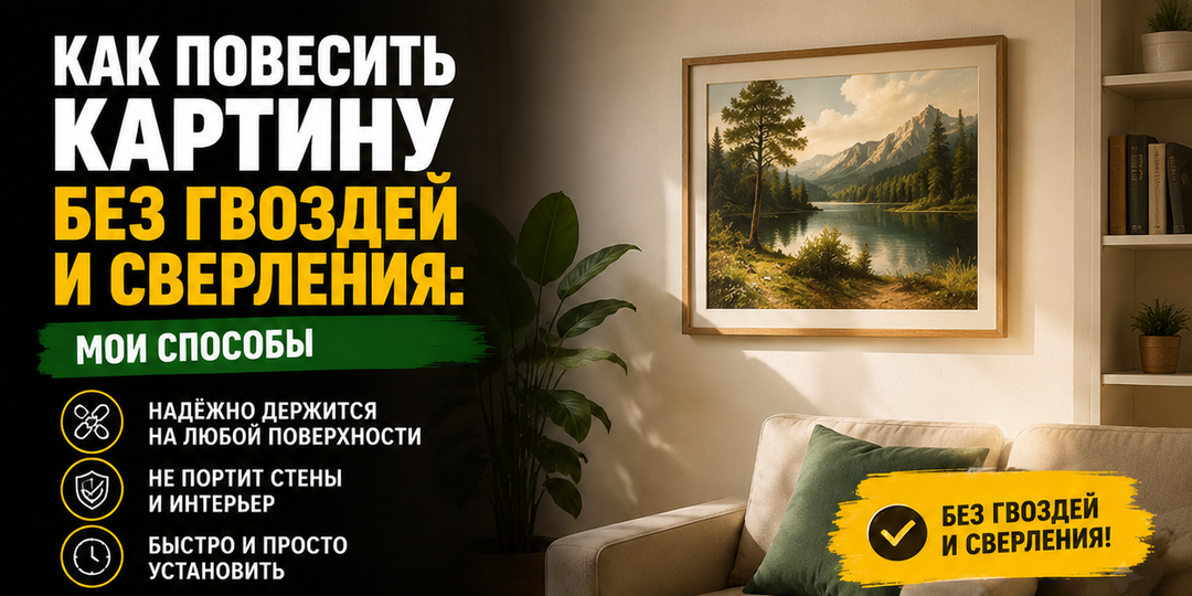 Как повесить картину без гвоздей и сверления: мои способы