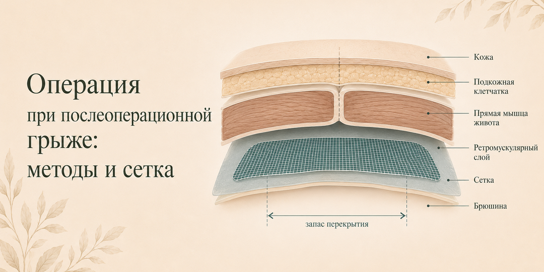 Операция при послеоперационной грыже: методы, сетка и восстановление