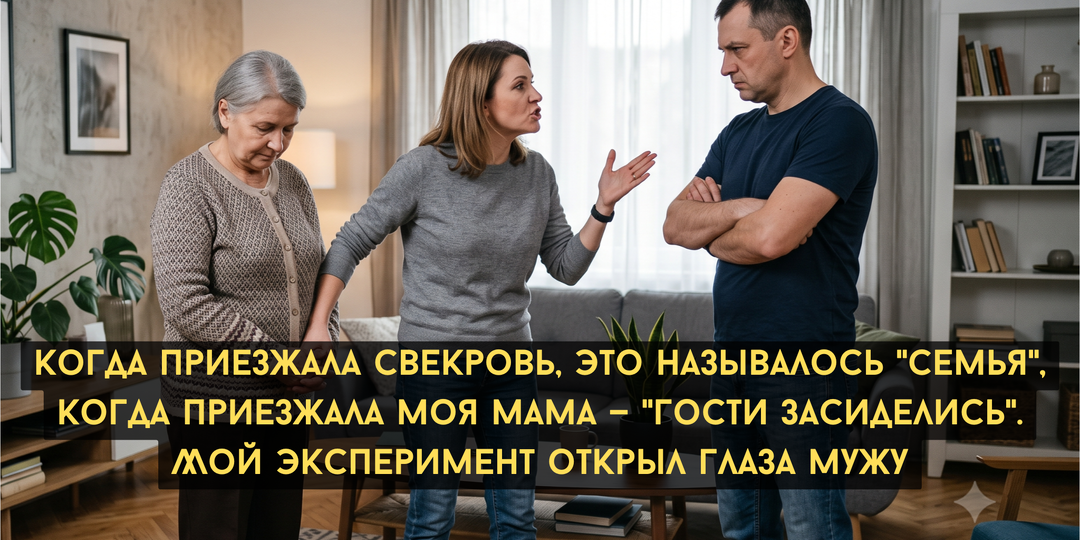 Когда приезжала свекровь, это называлось "семья", когда приезжала моя мама — "гости засиделись". Мой эксперимент открыл глаза мужу