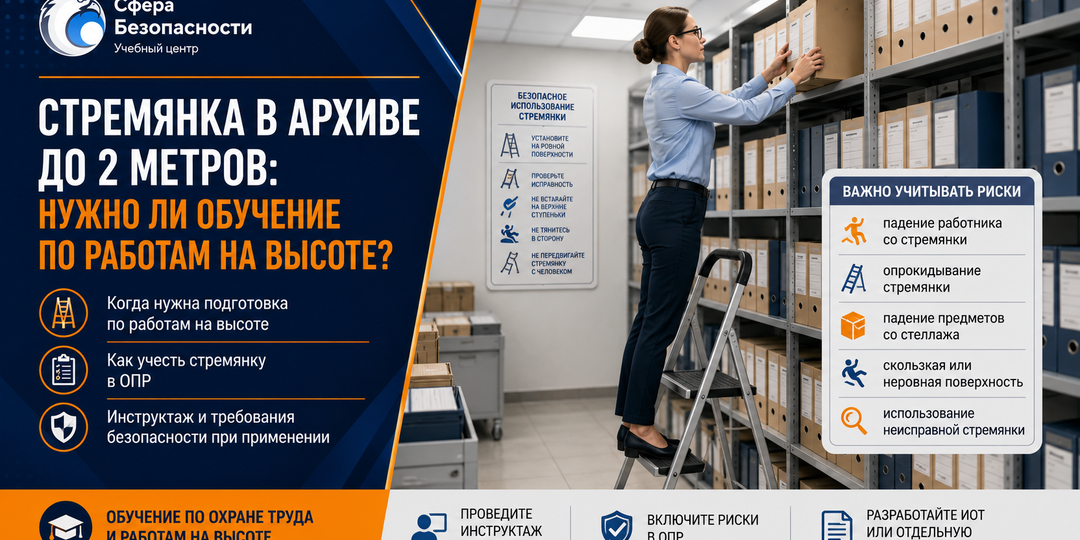 ❓ Вопрос: если работник архива иногда использует стремянку высотой до 2 метров, ему нужно проходить обучение по работам на высоте?