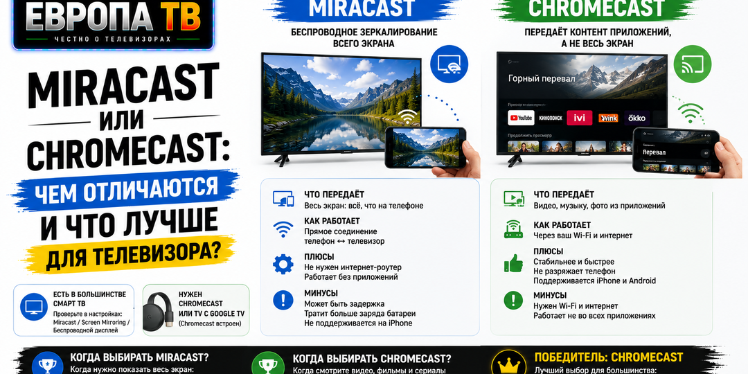 Чем Miracast отличается от Chromecast и что лучше для телевизора