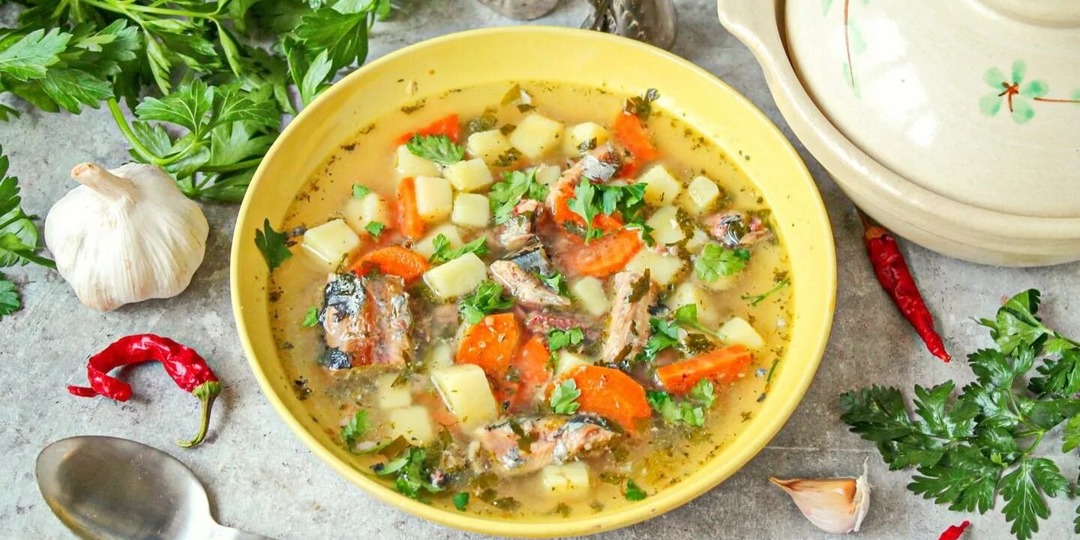 Вкусный суп из сайры