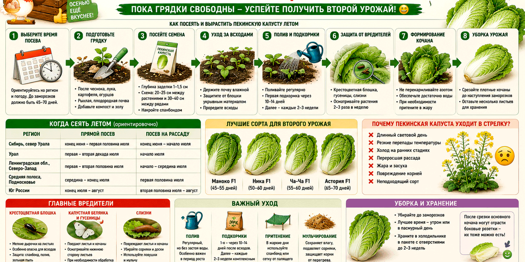 Пекинская капуста на второй урожай – когда посеять летом, чтобы осенью получить хрустящие кочаны, а не букеты цветов
