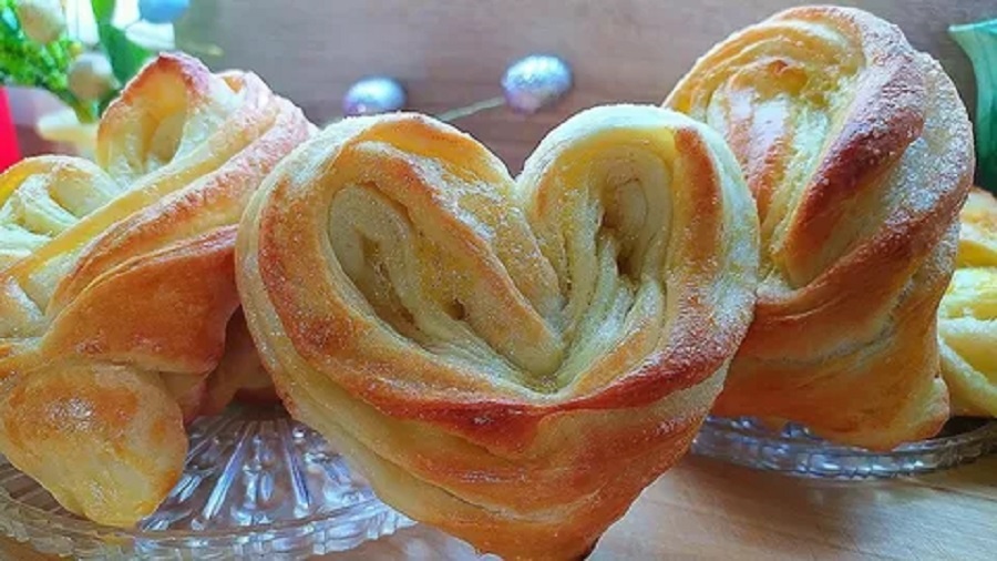 Сахарные плюшки "Сердечки" из слоеного теста - тот самый вкус из детства за 15 минут!