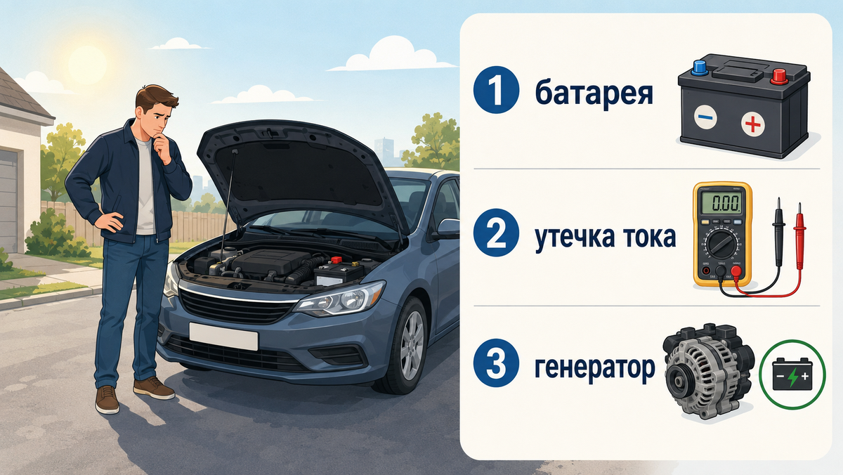 Поставил аккумулятор на зарядку, а он снова сел: батарея устала, ток уходит или генератор недозаряжает