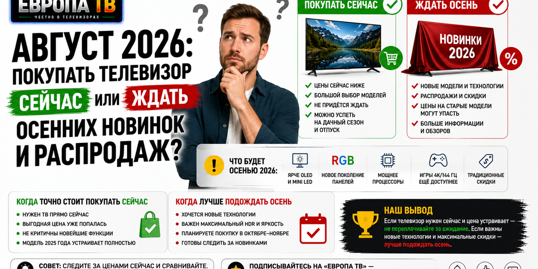 Август 2026: покупать телевизор сейчас или ждать осенних новинок и распродаж?