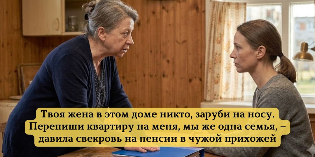 Твоя жена в этом доме никто, заруби на носу. Перепиши квартиру на меня, мы же одна семья, – давила свекровь на пенсии в чужой прихожей