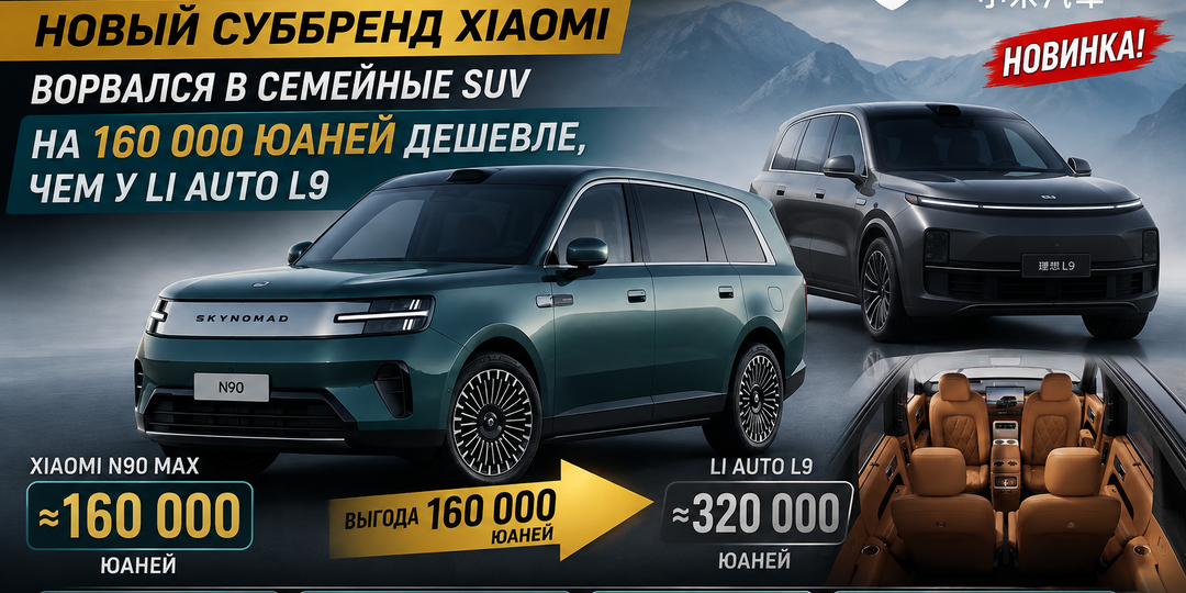 Xiaomi Пэнчэн N90 Max — новый суббренд Xiaomi ворвался в семейные SUV с ценником на 160 000 юаней ниже, чем у Li Auto L9