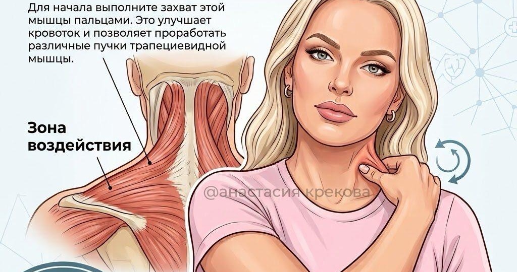 Как за 3 шага убрать зажимы в шее и забыть о головных болях? Простое упражнение с трапециевидной мышцей