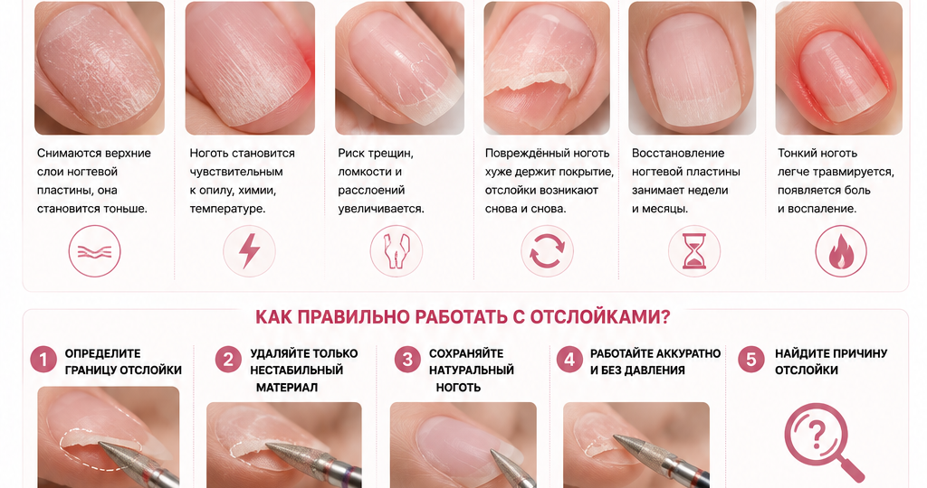 Почему нельзя спиливать отслойки «до мяса»? Ошибка, которая может стоить здоровья ногтей