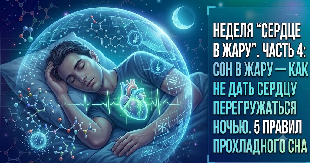 Неделя «Сердце в жару». Часть 4: Сон в жару - как не дать сердцу перегружаться ночью. 5 правил прохладного сна 🌙