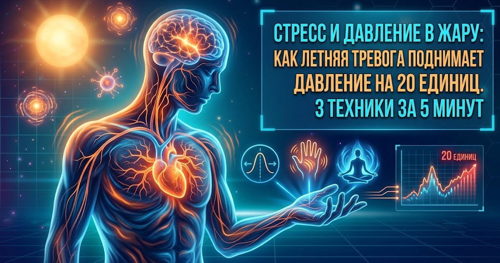 Стресс и давление в жару: как летняя тревога поднимает давление на 20 единиц. 3 техники за 5 минут