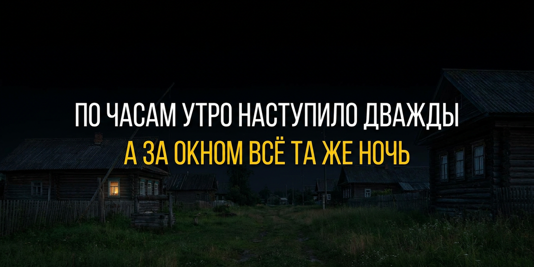 По ходикам утро наступило дважды. А за окном всё та же ночь: в деревне замолчал последний петух.
