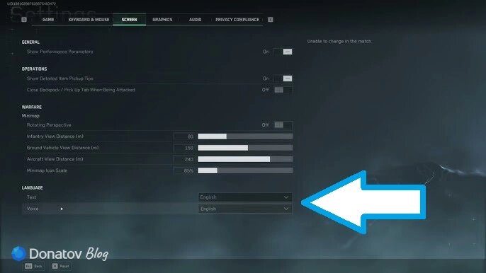    Выбор языка в Delta Force