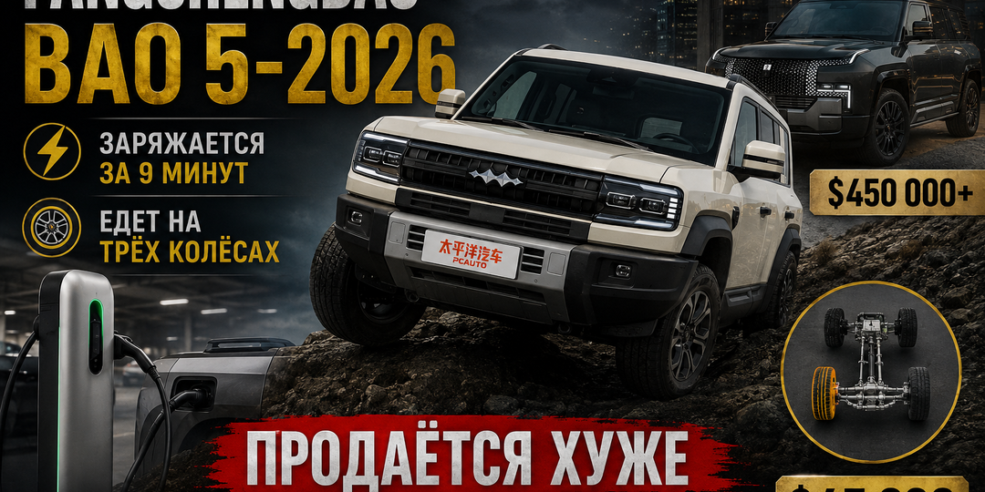 Fangchengbao Bao 5-2026:заряжается за 9 минут, едет на трёх колёсах, но продаётся хуже дешёвой версии
