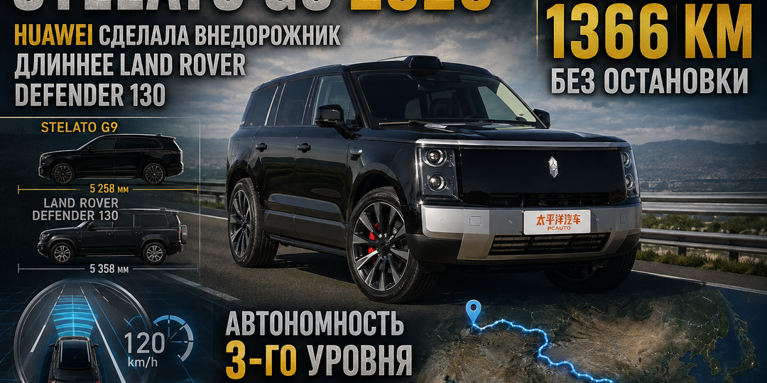 Stelato G9 2026 — Huawei сделала внедорожник длиннее Land Rover Defender 130