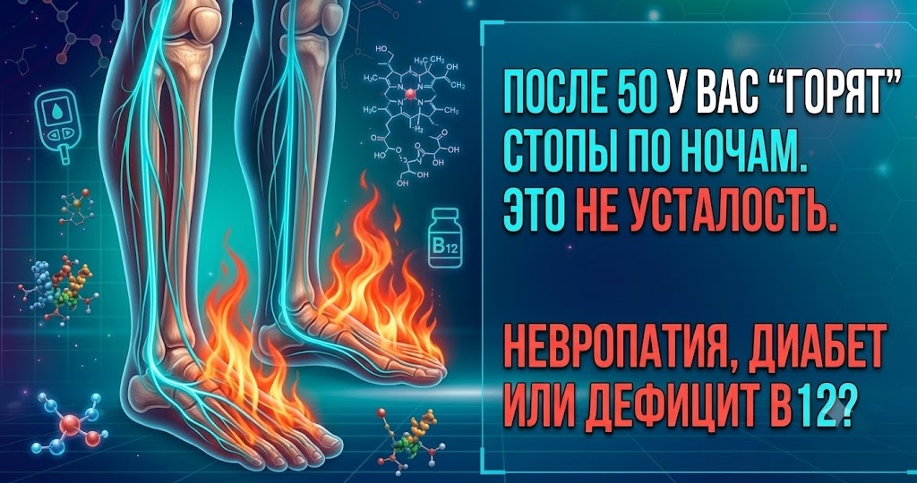 После 50 у вас «горят» стопы по ночам. Это не усталость. Невропатия, диабет или дефицит B12?