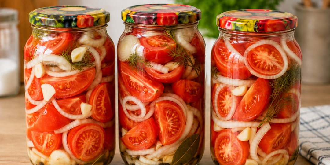 Помидоры с луком в масле на зиму: лук получается таким вкусным, что его съедают первым