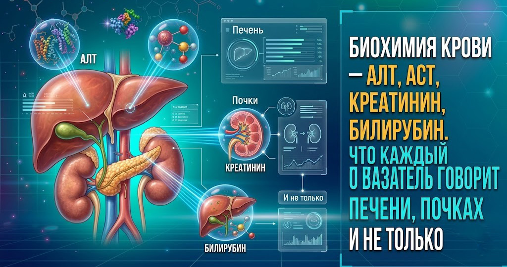 Кровь без тайн. Серия 2: Биохимия крови — АЛТ, АСТ, креатинин, билирубин. Что каждый показатель говорит о вашей печени, почках и не только