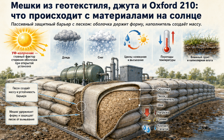 Сравнение мешки из Геотекстиля, Джута и Oxford