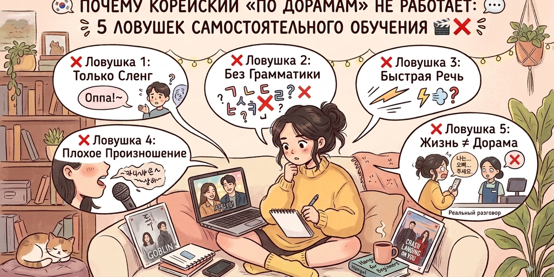 Почему корейский «по дорамам» не работает: 5 ловушек самостоятельного обучения 🎬❌