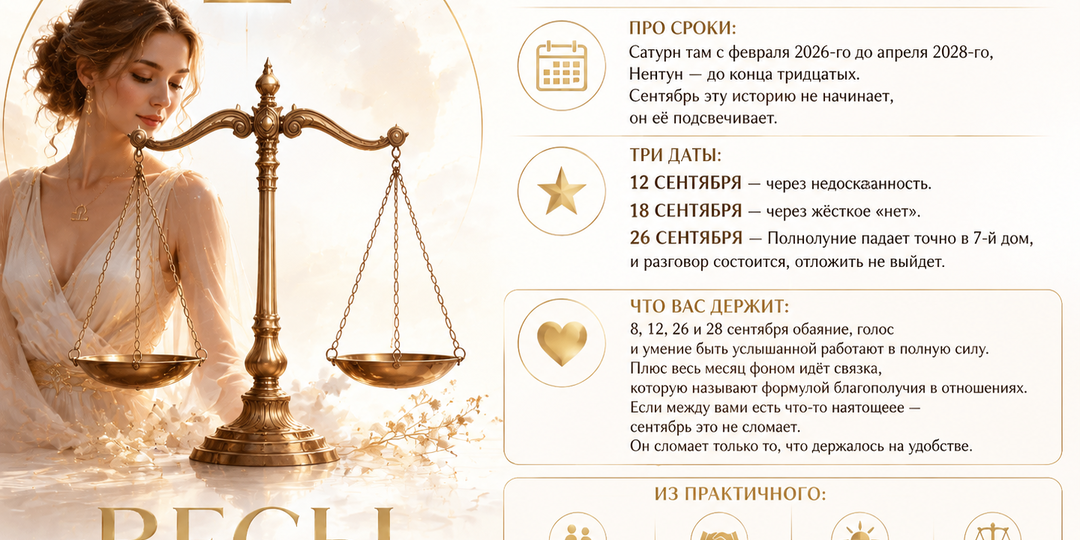 ВЕСЫ — сентябрь 2026. Иногда двое годами живут в разных договорённостях