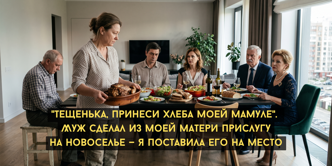 "Тещенька, принеси хлеба моей мамуле". Муж сделал из моей матери прислугу на новоселье — я поставила его на место