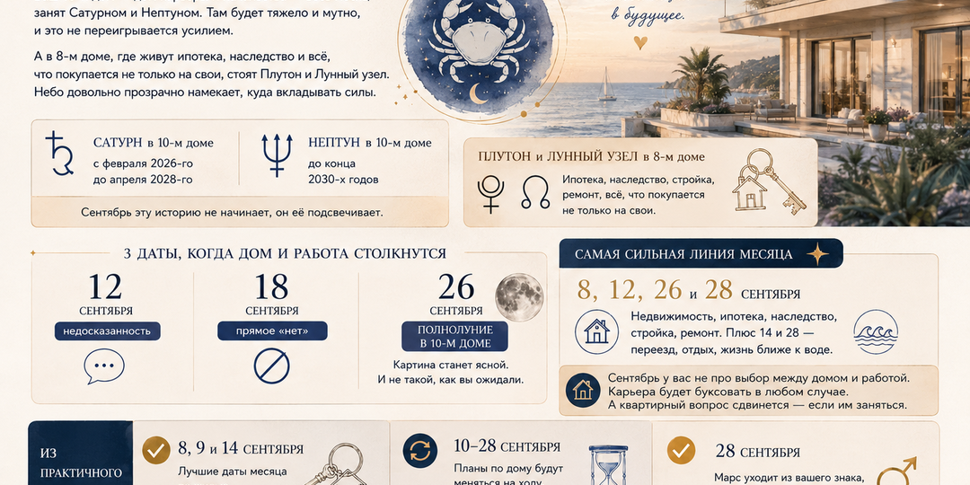 РАК — сентябрь 2026. Дом — это не то, куда возвращаются. Это то, что строят
