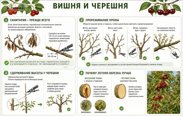 Летняя обрезка вишни после сбора урожая