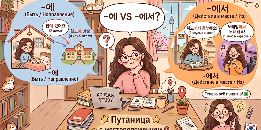 -에 или -에서? Раз и навсегда разбираем вечную путаницу с местоположением📍