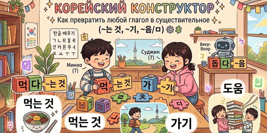 Корейский конструктор: Как превратить любой глагол в существительное (~는 것, ~기, ~음/ㅁ) 🧩