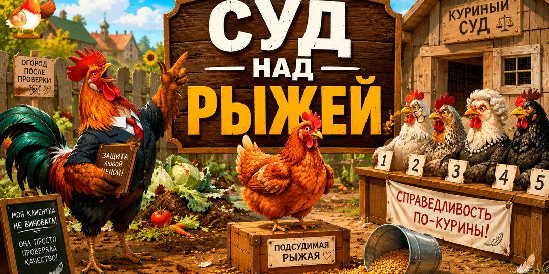 Суд над Рыжей – куриный детектив о пропавшем комбикорме, разгромленном огороде и петухе-адвокате