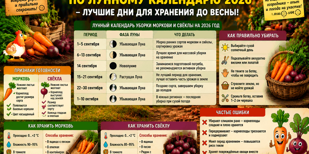 Когда убирать морковь и свёклу по лунному календарю 2026 – лучшие дни для хранения до весны и секреты сладких корнеплодов