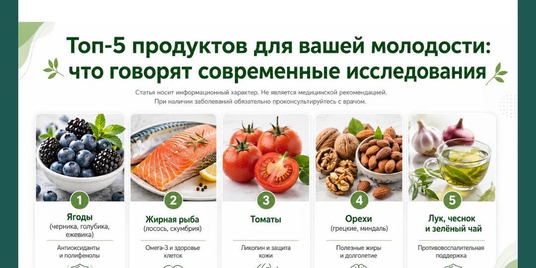 Топ-5 продуктов для вашей молодости: что говорят современные исследования