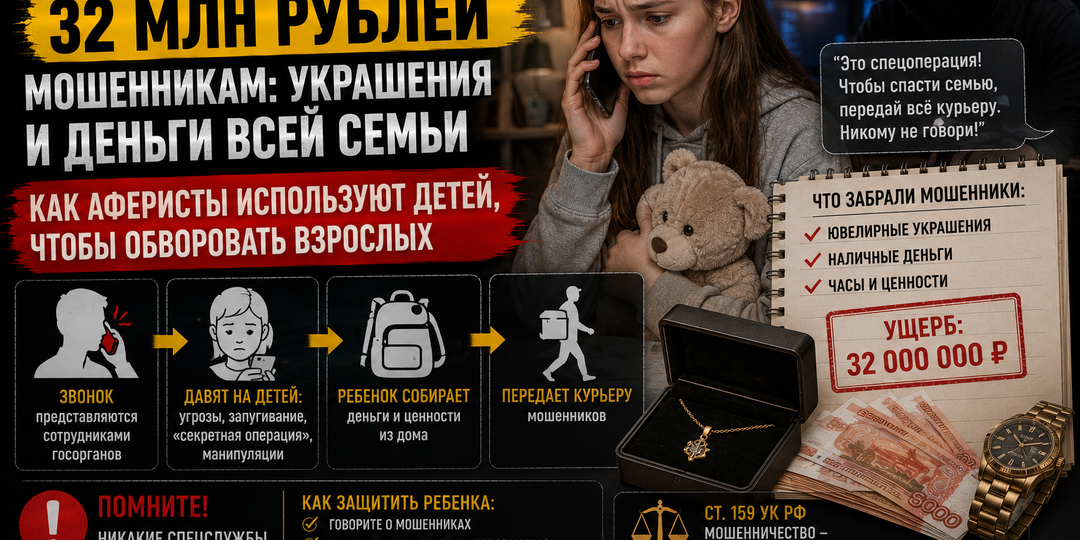 Школьница отдала мошенникам украшения и деньги семьи на 32 млн рублей. Как аферисты используют детей, чтобы обворовать взрослых