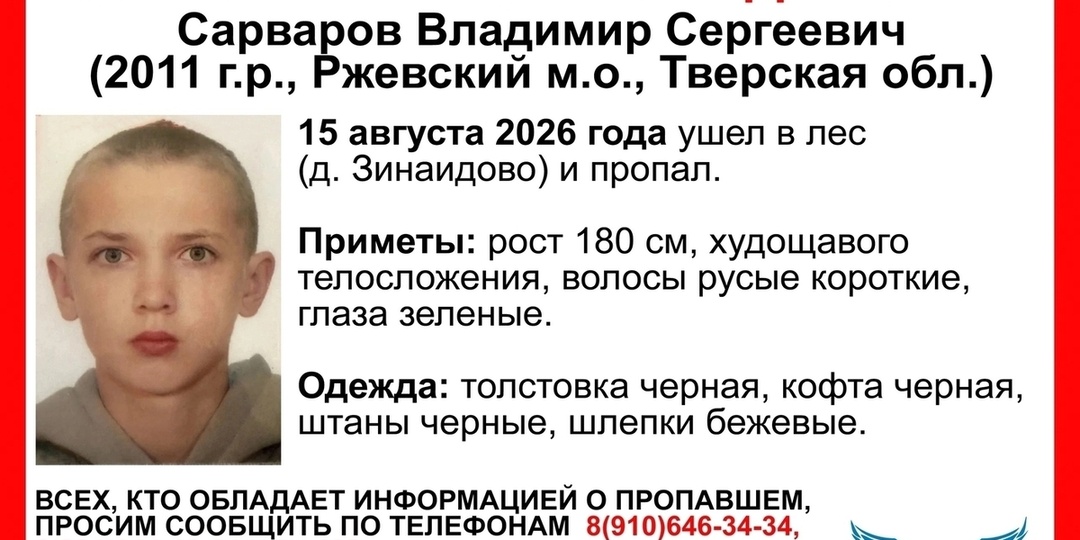 Подросток ушел в лес и пропал в Тверской области