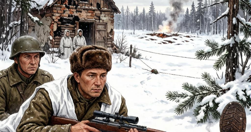 Следы на снегу. Выстрел через реку
