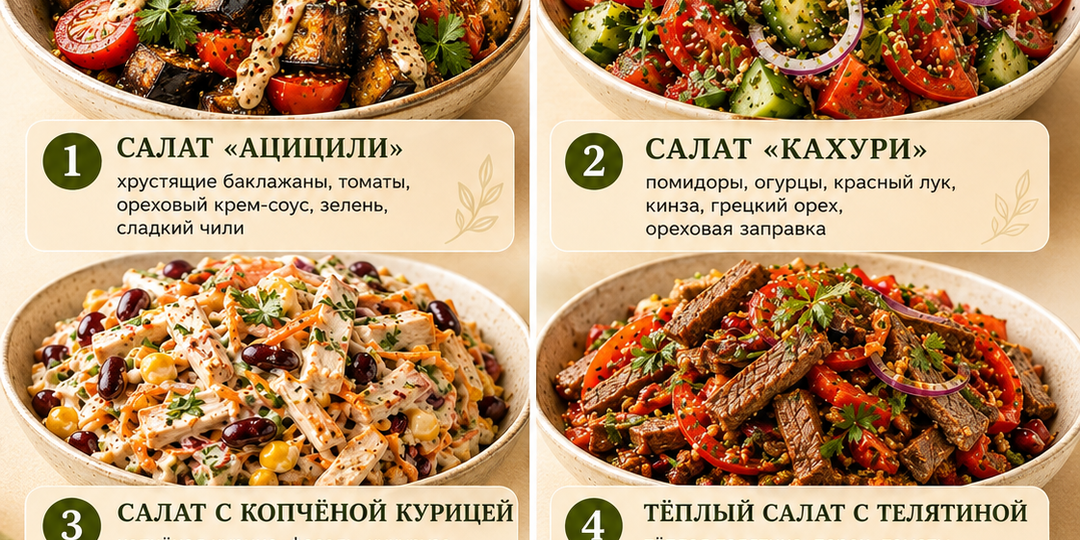 🥗 Когда хочется добавить кавказского гостеприимства и ярких вкусов на стол: кулинарная шпаргалка по ТОП-5 грузинским салатам