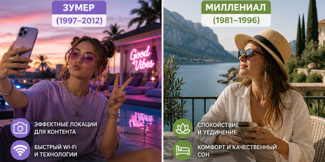 Такой разный отпуск у миллениалов и зумеров: два типа отдыха на одном российском курорте