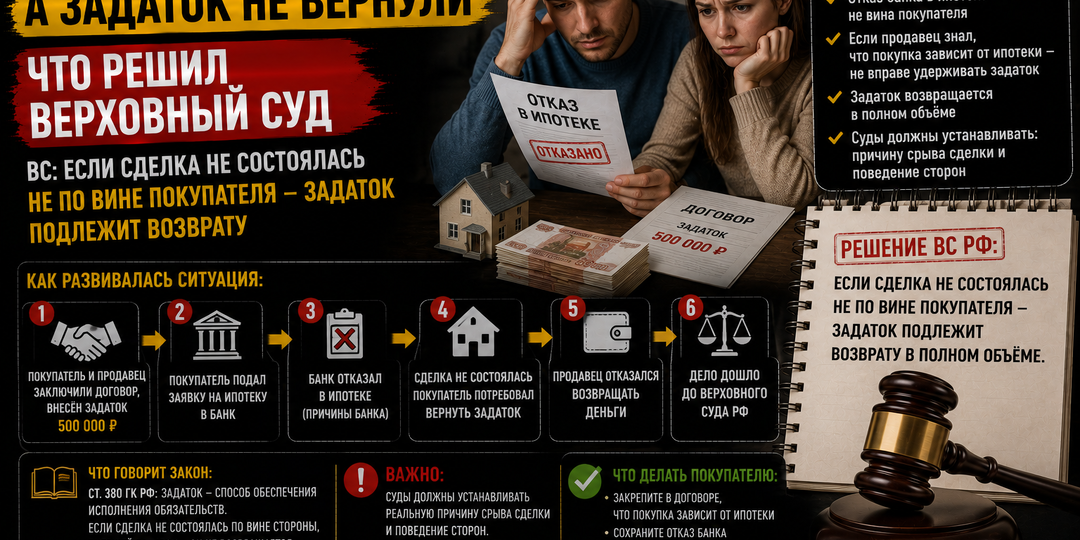 Банк отказал в ипотеке, а задаток не вернули. Что решил Верховный суд