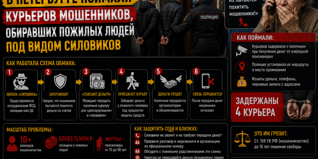 «Спасаем ваши деньги»: в Петербурге поймали курьеров мошенников, обиравших пожилых людей под видом силовиков