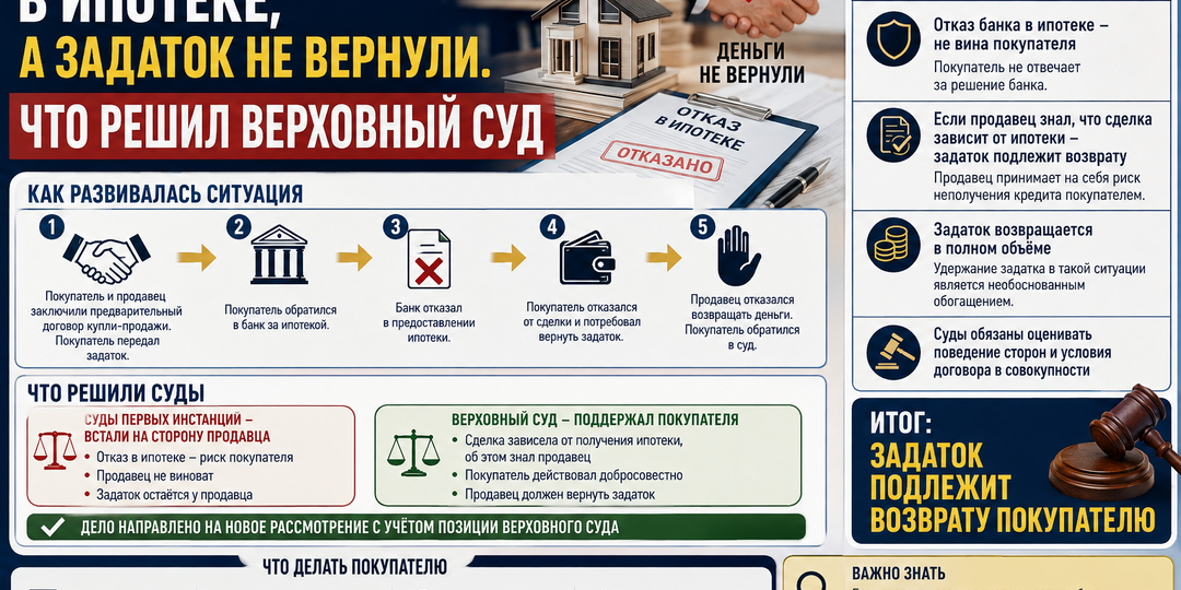 Банк отказал в ипотеке, а задаток не вернули. Что решил Верховный суд