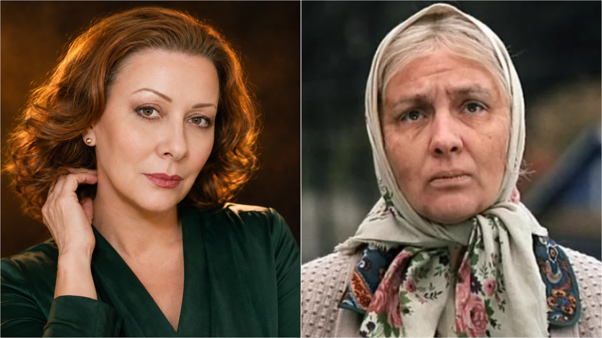 Наталья Тенякова - слева, в жизни, справа - в роли бабы Шуры, «Любовь и голуби», 1984. 