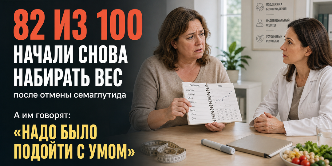 82 из 100 начали снова набирать вес после отмены семаглутида. А им говорят: «надо было подойти с умом»