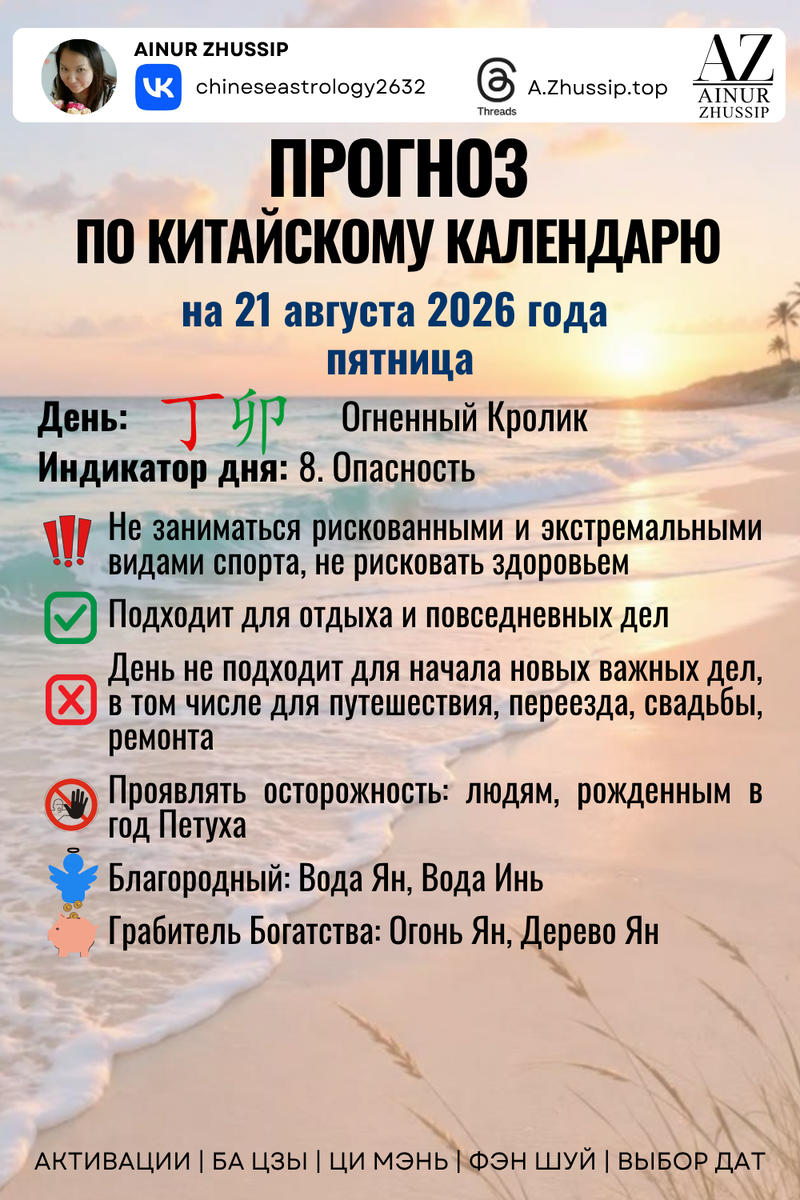 Прогноз по китайскому календарю на 21.08.2026 г.