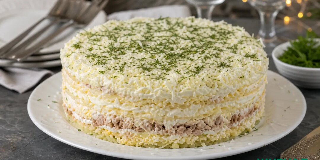 Слоеный закусочный торт «Снежные слои» — вкусный и простой салат для праздника