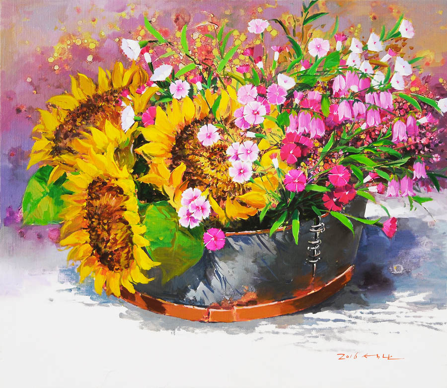 �� ����� (이석보), �. 1960. ���������� �����.
���������� � �������� (해바라기와 패랭이), 2016, �����, �����, 53�45,5 ��