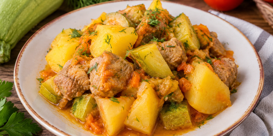 Тушеная картошка с кабачком и мясом — простой рецепт сытного домашнего блюда