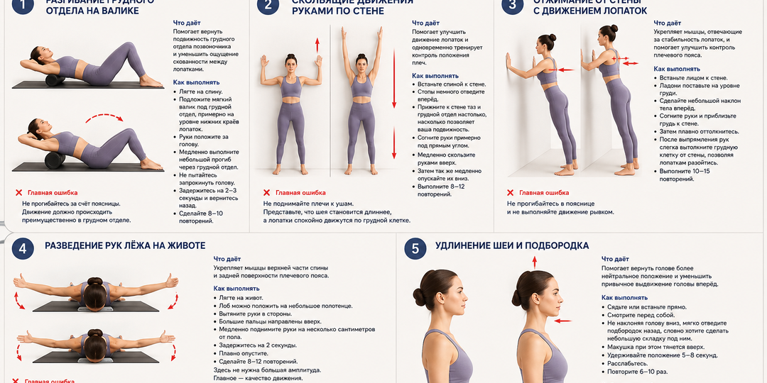 Сутулость начинается с плеч: 5 простых упражнений для ровной спины