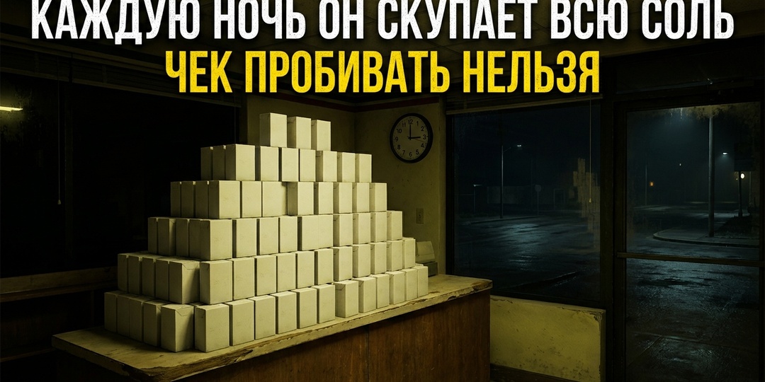 Каждую ночь он покупает в моём магазине всю соль. Чек пробивать нельзя.